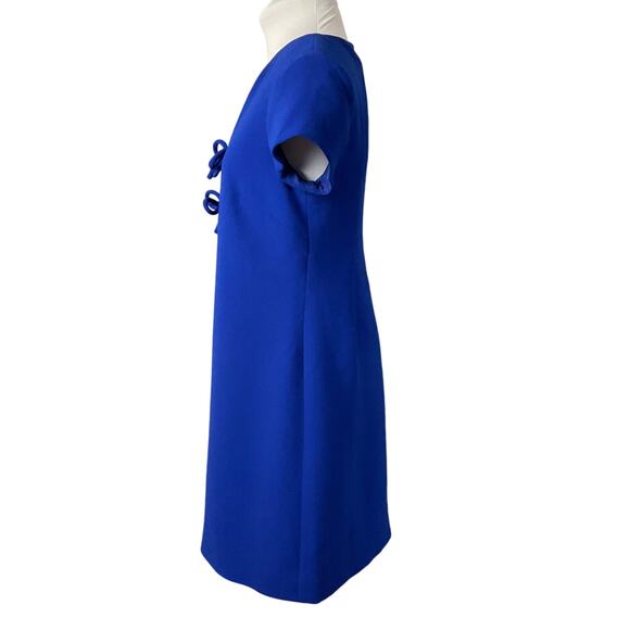 J. CREW Women Presentation Mini Dress Royal Cobalt Blue Bow Crepe Cap Sleeve 4 - Picture 8 of 14